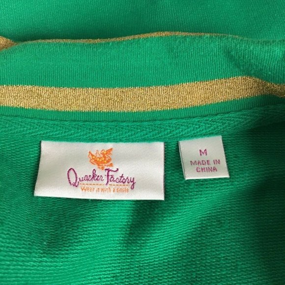 Quacker Factory Jacket Rhinestone Green Gold M - Picture 8 of 8